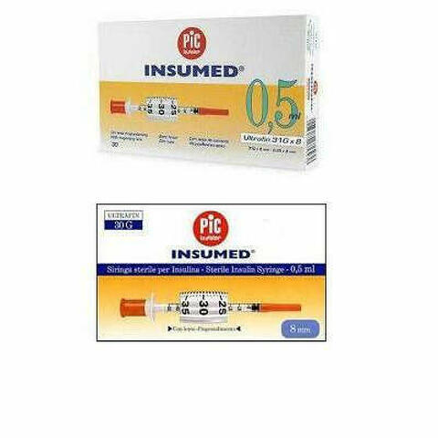 Siringa Per Insulina Pic Insumed 0,3ml 100 Ui Spazio Zero Ago 30 Gauge 8 Mm 3 Sacchetti Da 10 Pezzi