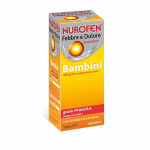 Reckitt Nurofen - Bambini 100 Mg/5 Ml Sospensione Orale Gusto Fragola Senza Zucchero Flacone Da 150 Ml Con Siringa Dosatrice