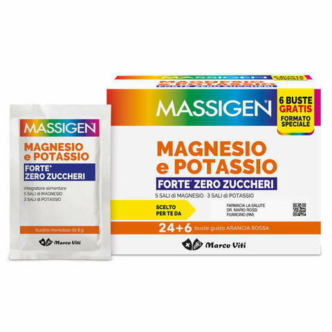 Massigen Magnesio Potassio Forte Zero Zucchero 24 Bustineine + 6 Bustineine