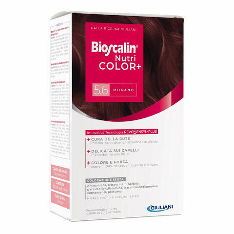 Bioscalin Nutricolor Plus 5,6 Mogano Crema Colorante 40ml + Rivelatore Crema 60ml + Shampoo 12ml + Trattamento Finale Balsamo 12ml