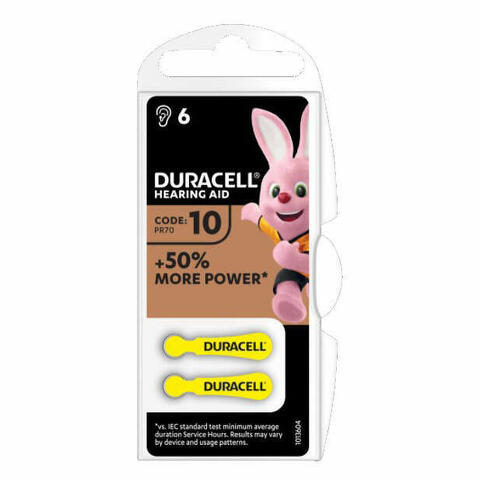 Duracell Activair Hearing Aid Easy Tab 10 Giallo Batteria Per Apparecchio Acustico 6 Pezzi