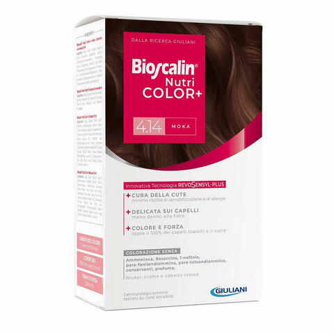 Bioscalin Nutricolor Plus 4,14 Moka Crema Colorante 40ml + Rivelatore Crema 60ml + Shampoo 12ml + Trattamento Finale Balsamo 12ml